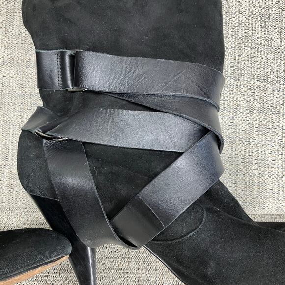 Mea Shadow Leather Harness Strap Cassandra Suede Heeled Boots 8.5 - Picture 3 of 11